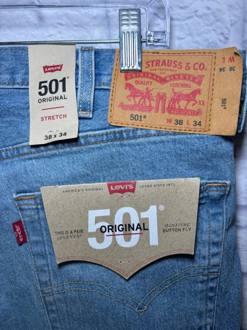 Levis 501 38X34 Original Straight Leg Mens Stretch Button Fly Denim Jeans New